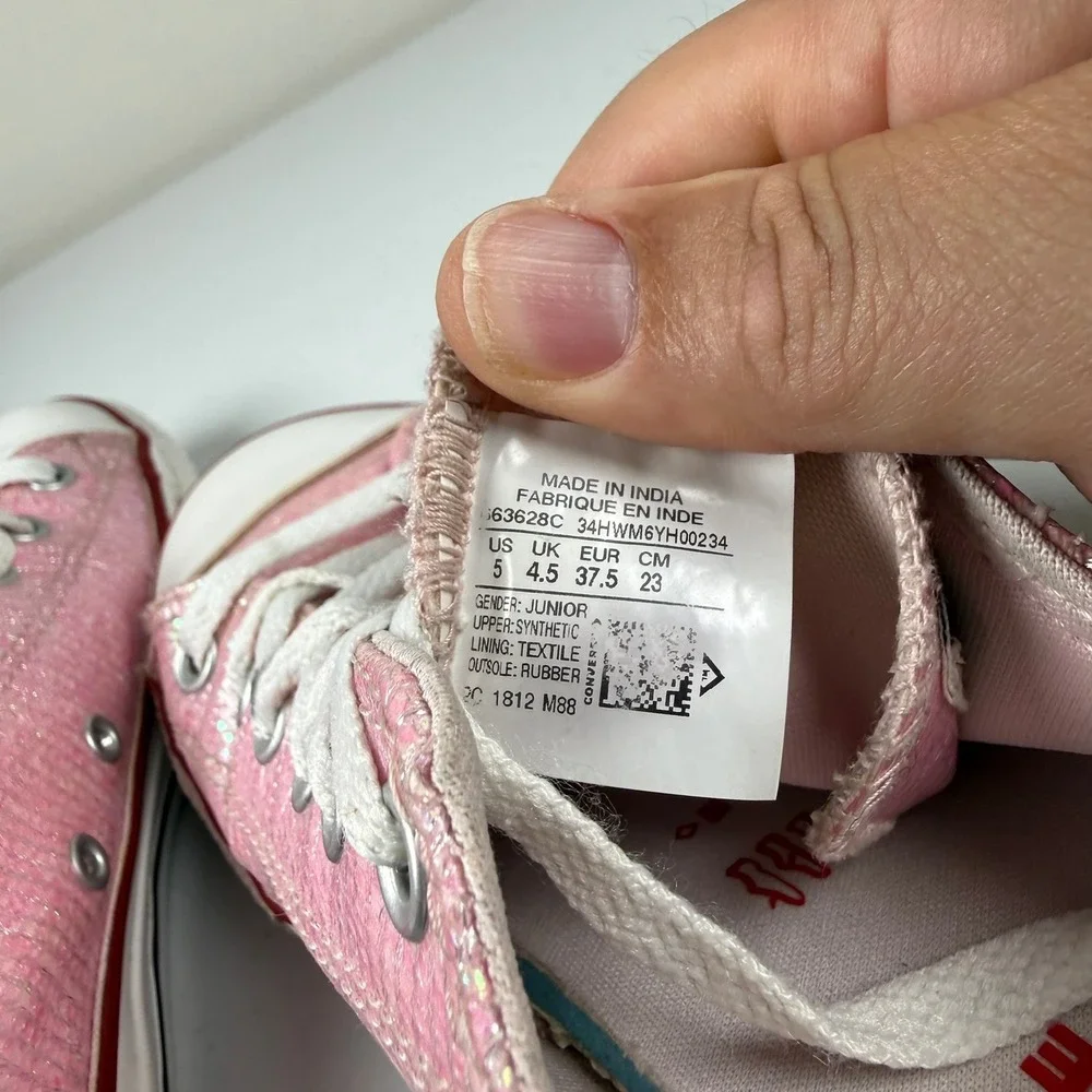 Converse Kids Size 5 Chuck Taylor All Star Pink Glitter Sparkly Low Top Sneakers